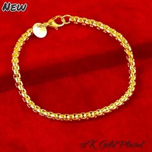 New 18K Gold 4mm Round Box Chain Bracelet Unisex